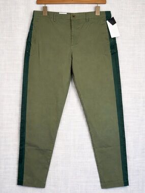 Scotch & Soda Olive Green Side Stripe Pants 33x32 Tailored Chino Trouser